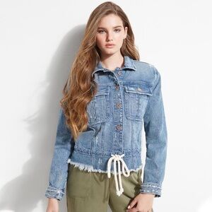 New GUESS 90s Icon Drawstring Denim Jacket SZ M